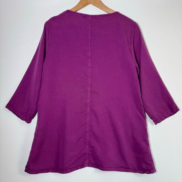 Cut Loose Small Tencel Top Purple Asymmetrical Pocket Lagenlook Made in USA - Picture 3 of 11